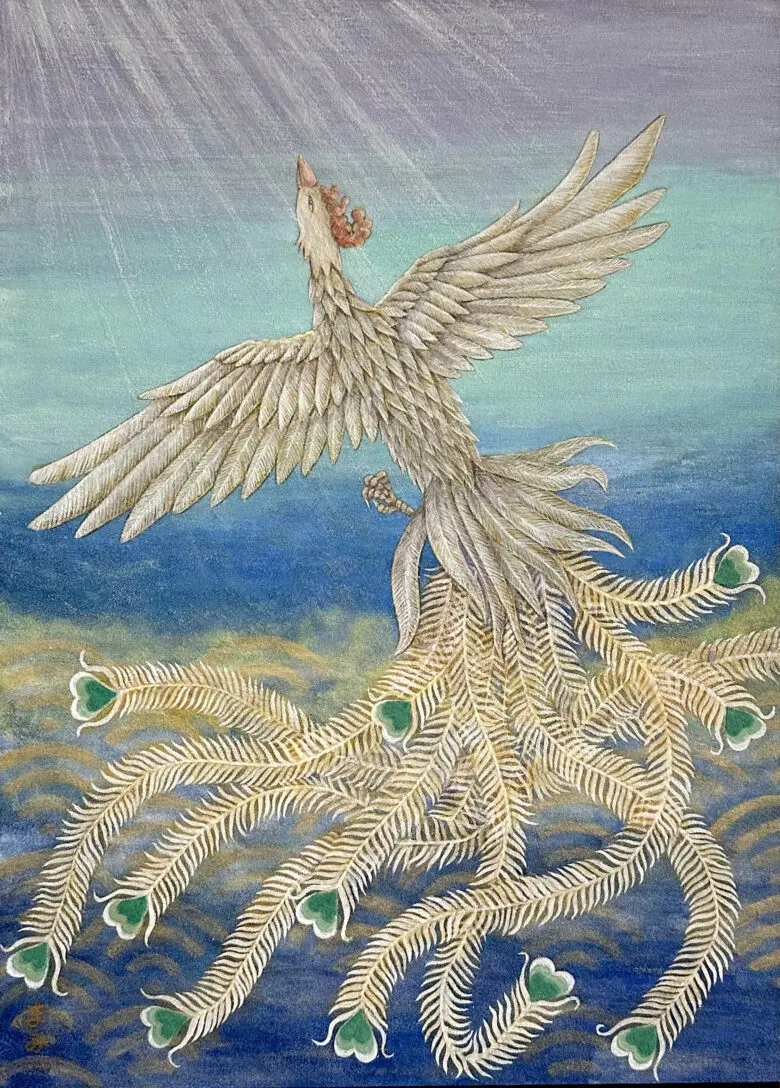 大明化成年製　青花奇獣不遊環雲龍鳳凰透文 大明化成年製 青花奇獣不遊環雲龍鳳凰透文 大明化成年製 青花奇獣不遊